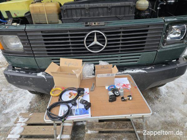 Vergleich 2 verschiedener elektrischer Leuchtweitenregelung 24 V für den Mercedes T2N